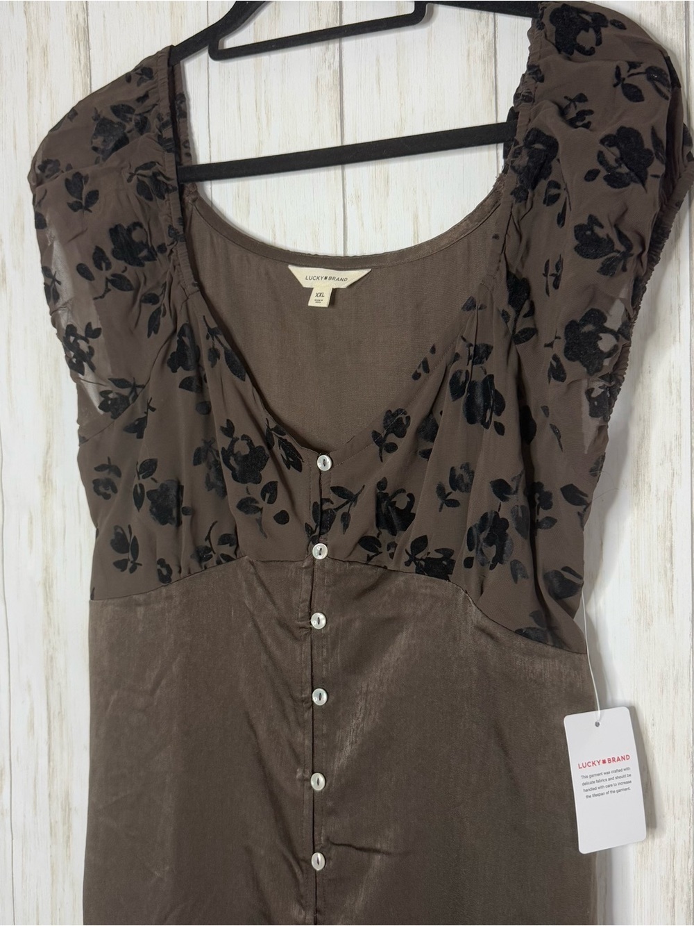 Lucky Brand NWT Chocolate Brown Velvet Burnout Button-Front Dress XXL - Picture 5 of 9